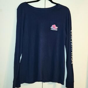 Vineyard Vines  Long Sleeve Navy Womens Pocket Tee  Smiling Whale Logo